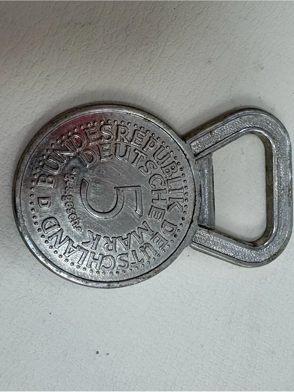 Vintage German 5 Deutsche Mark Coin Bottle Opener